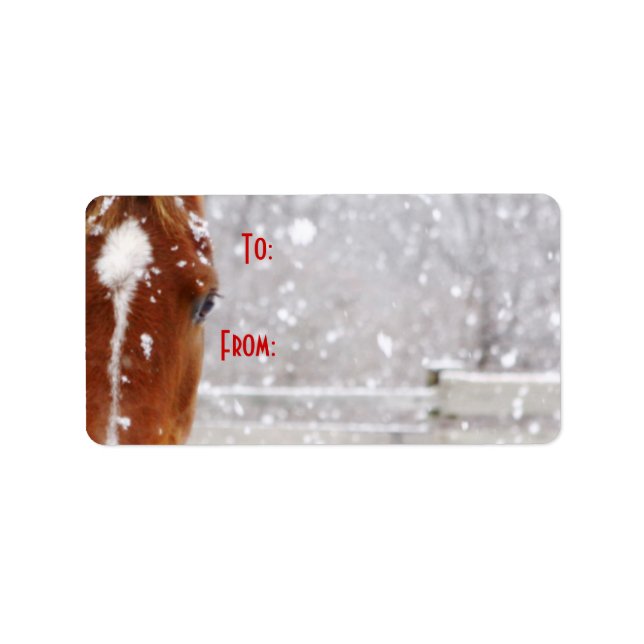 Etiqueta de presente de Natal no Cavalo de inverno (Frente)