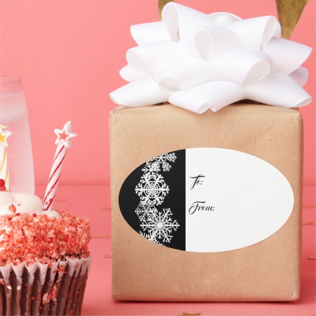 Etiqueta de Presente de Natal Oval com Flocos de N (Festa)