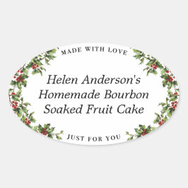 Etiqueta de Presente de Natal Oval Holly Frame Vin