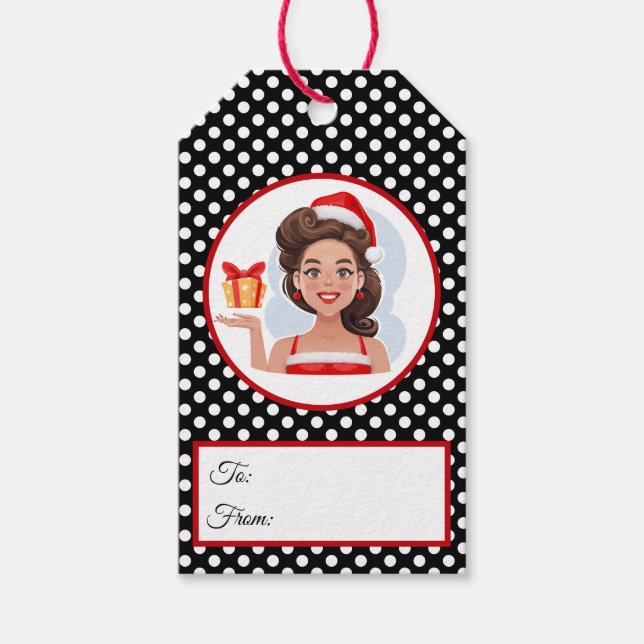 Etiqueta de presente de Natal para a Mulher Retror (Frente)