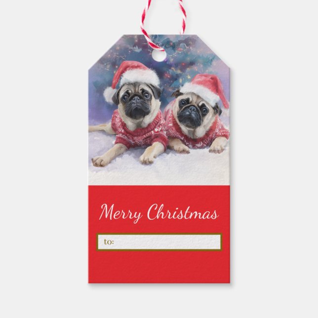 Etiqueta de presente de Natal para amantes de pug (Frente)