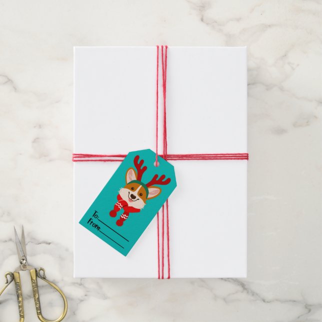 Etiqueta de presente de Natal para Corgi (Com cordão)