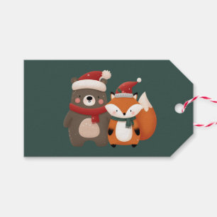Etiqueta de presente de Natal para Urso e Raposa