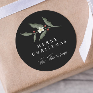 Etiqueta de Presente de Natal Preto Floral Desenha