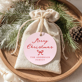 Etiqueta de Presente de Natal Rosa com Laço Desenh