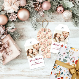 Etiqueta de presente de Natal Rosa Floral Vintage