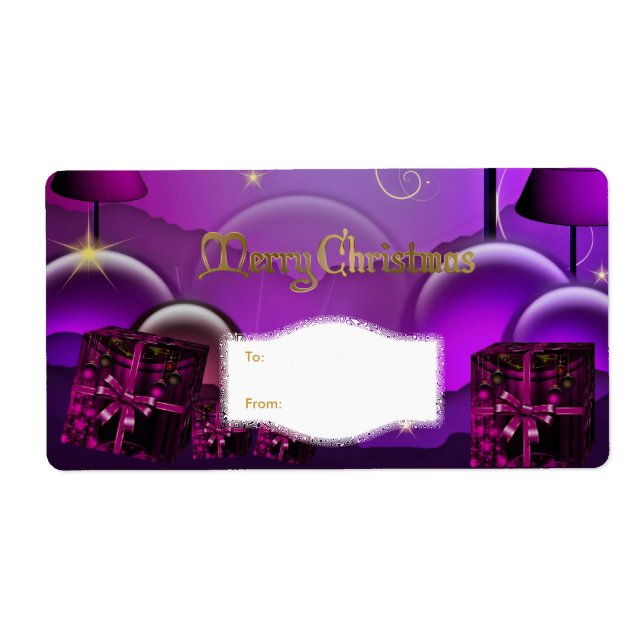 Etiqueta de Presente de Natal Roxo Branco (Frente)