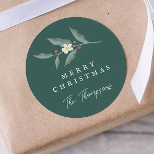 Etiqueta de presente de Natal Verde Floral Desenha