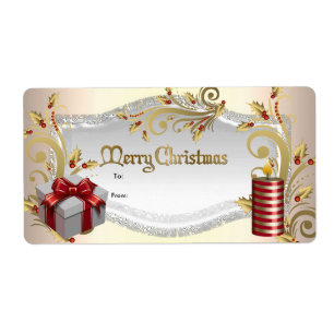 Etiqueta de Presente de Natal Vermelho Branco Xmas
