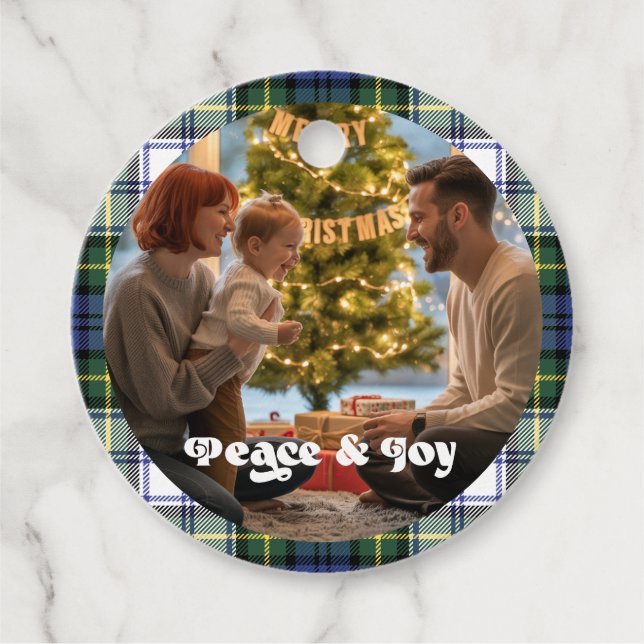 Etiqueta de Presente de Natal Xadrez com Foto Pers (Frente)
