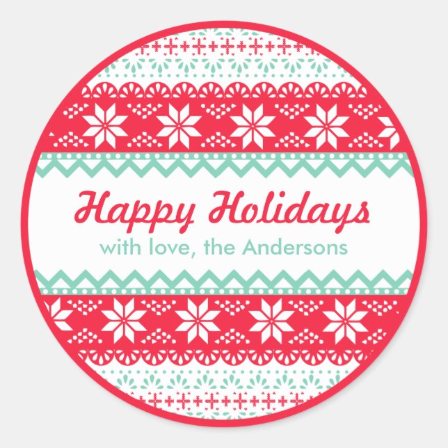 Etiqueta de Presente de Padrão Nórdico | Feriados  (Frente)