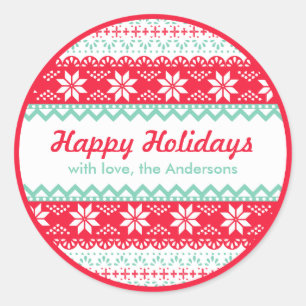 Etiqueta de Presente de Padrão Nórdico Feriados