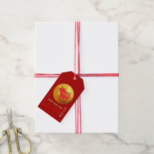 Etiqueta de presente de papel Dourado vermelho par