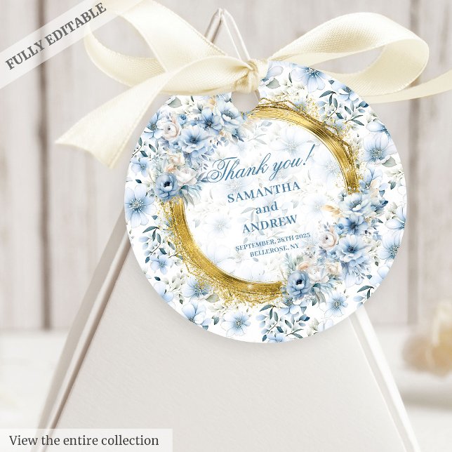 Etiqueta de Presente Dourada  do Pastel Boêmiano M (Modern Bohemian Pastel Blue Gold Wedding Gift Tag)