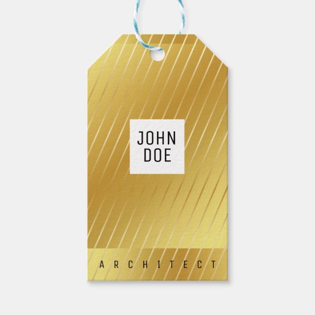 Etiqueta de Presente Dourada Quadrada Elegante (Frente)