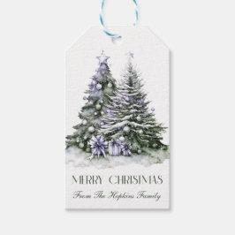 Etiqueta de Presente em Árvores de Natal Roxas e V