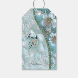 Etiqueta de Presente Floral Branco Teal