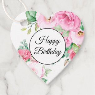 Etiqueta de Presente Floral Rosa Aniversário