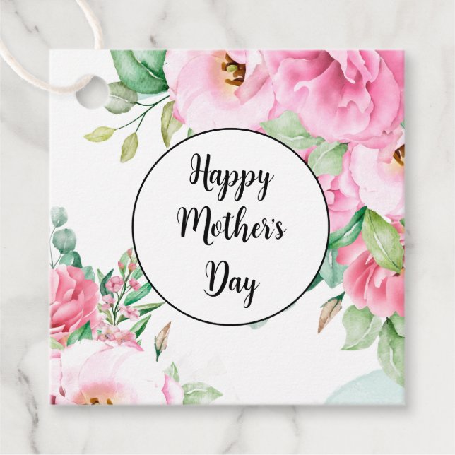 Etiqueta de Presente Floral Rosa Dia das Mães (Frente)