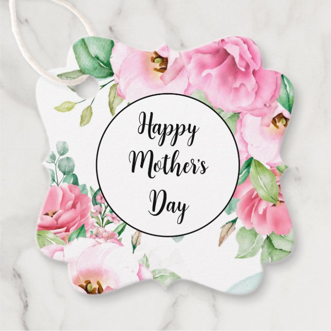 Etiqueta de Presente Floral Rosa Dia das Mães (Frente)