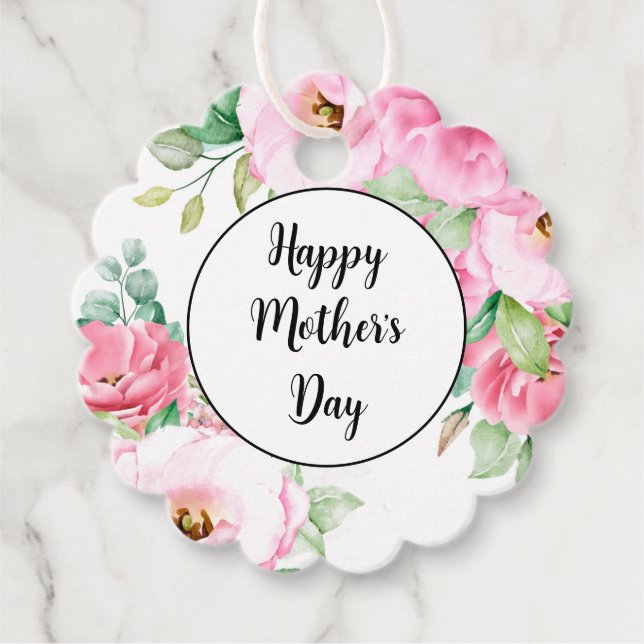 Etiqueta de Presente Floral Rosa Dia das Mães (Frente)