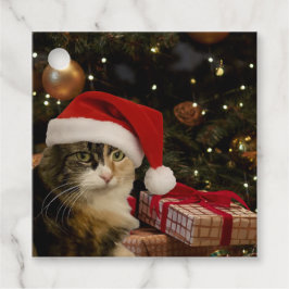 Etiqueta de Presente Gato de Papai Noel junto à Ár