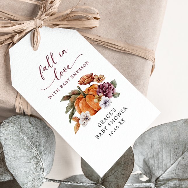 Etiqueta de Presente para Bebê Enamorados (Fall In Love With Baby Pumpkin Gift Tag)