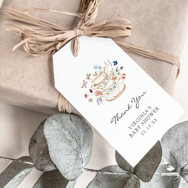 Etiqueta de Presente para Chá de Bebê (Wildflower Butterfly Baby Shower Tea Party Gift Favor Thank You Tag by Painted Paperie
)