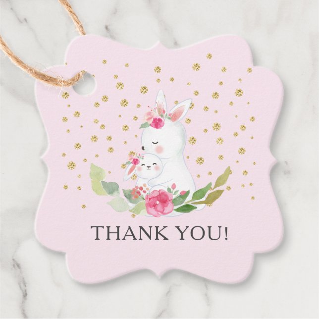 Etiqueta de presente para Chá de fraldas coelho do (Frente)