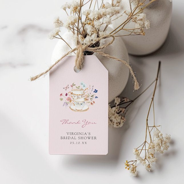 Etiqueta de Presente para Chá Rosa (Pink Floral Tea Party Gift Tag by Painted Paperie
)