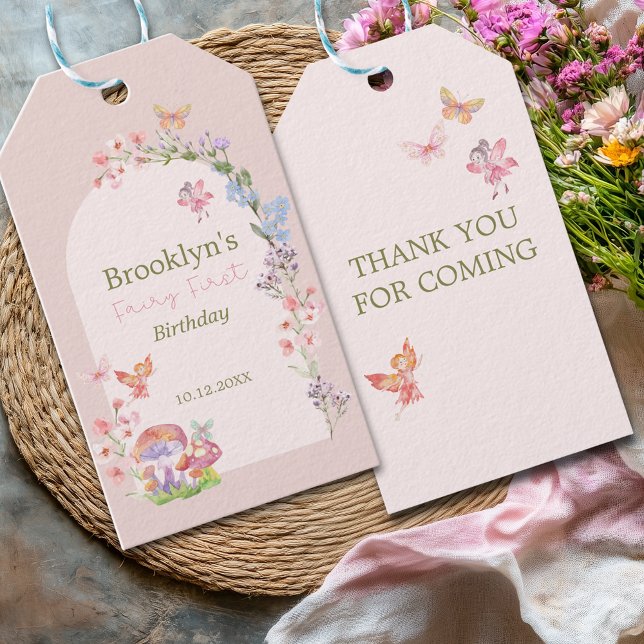Etiqueta de Presente para Festa de Aniversário da  (Pink Fairy First Girl Birthday Favor Gift Tag
)