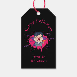 Etiqueta de presente para o Halloween com vampiro 