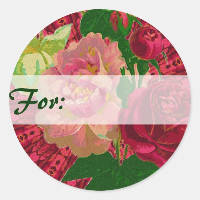 Etiqueta de Presente para Rosas Vermelhas e Rosa (Frente)