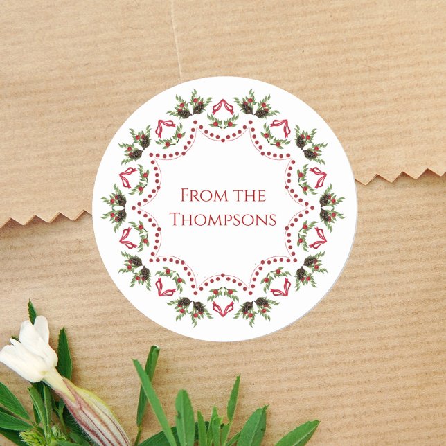 Etiqueta de Presente Personalizada de Natal Vermel (Custom circle mandala gift packaging sticker label. )