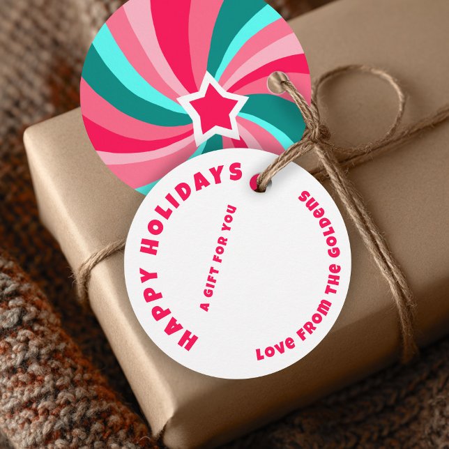 Etiqueta de Presente REMEMBRANÇAS DE FÉRIAS PERSON (Modern Swirl HAPPY HOLIDAYS CUSTOM TO FROM Christmas Gift Favor Tags
)