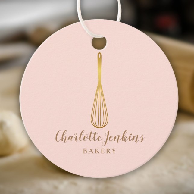 Etiqueta de Presente Rosa Dourada Patisserie Blush (Gold Whisk Bakery Patisserie Blush Pink Gift Tag)