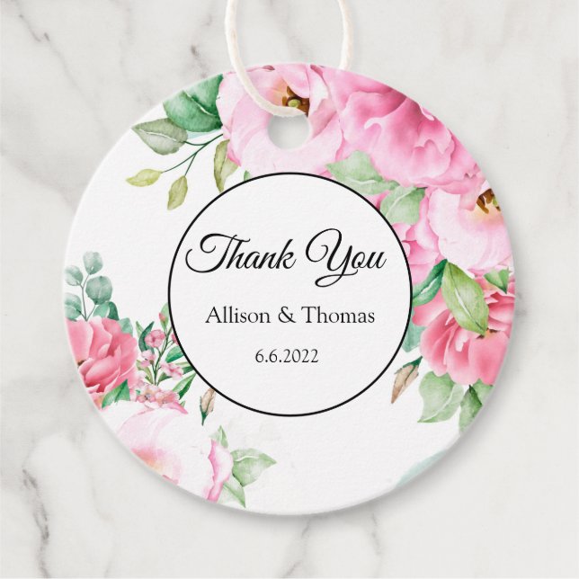 Etiqueta de Presente Rosa Floral Obrigado (Frente)