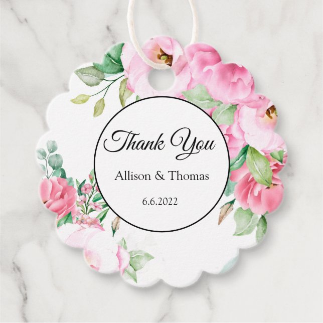 Etiqueta de Presente Rosa Floral Obrigado (Frente)