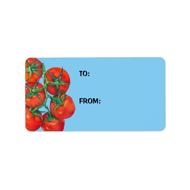 Etiqueta de presentes azul de tomate vermelho (Frente)