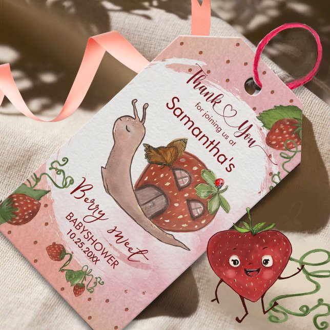 Etiqueta de presentes de Chá de fraldas de caracol (Personalized Strawberry Snail Baby Shower Gift Tag)