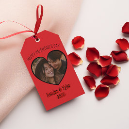 Etiqueta de presentes de fotos do coração vermelho