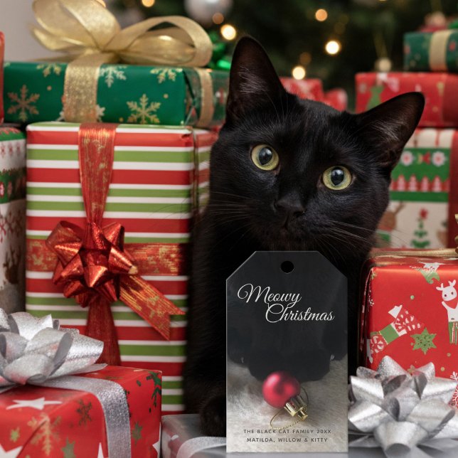 Etiqueta de presentes de Natal de gato preto (Meowy Christmas Gift Tags from my black cat to yours)
