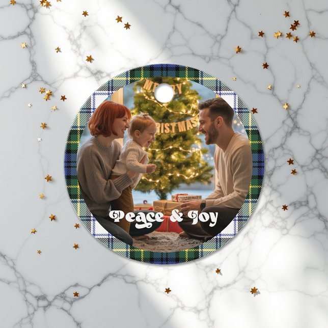 Etiqueta de presentes de Natal de xadrez com fotog (Plaid Christmas Gift Tag with Custom Photo)
