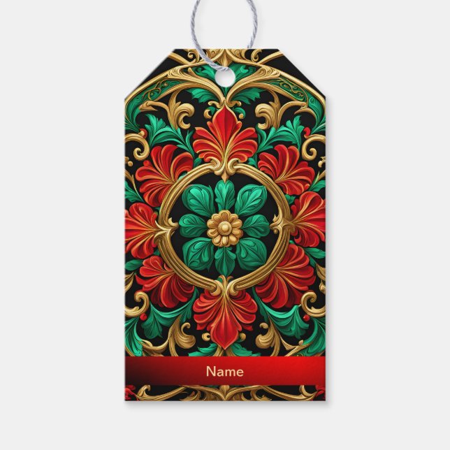 Etiqueta de presentes de Natal Vermelhos Verde (Frente)