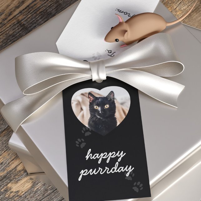 Etiqueta de presentes de Pet de Aniversário de Gat (Happy Purrday! Upload your black cat's photo (or your own) and gift with love)