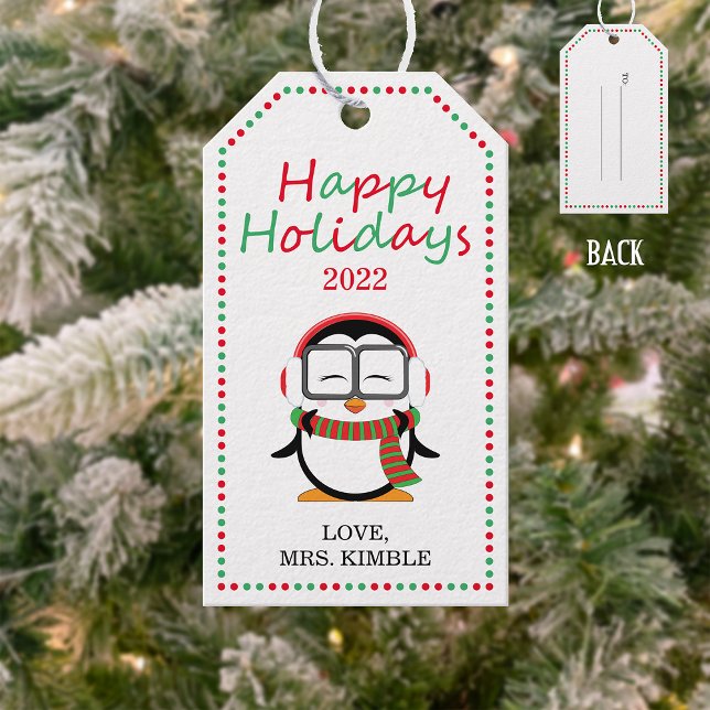 Etiqueta de presentes nos feriados de pinguim boni (Criador carregado)