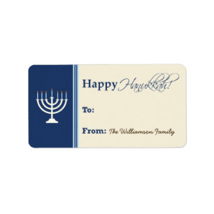 Etiqueta de presentes para Hanukkah Menorah feliz 