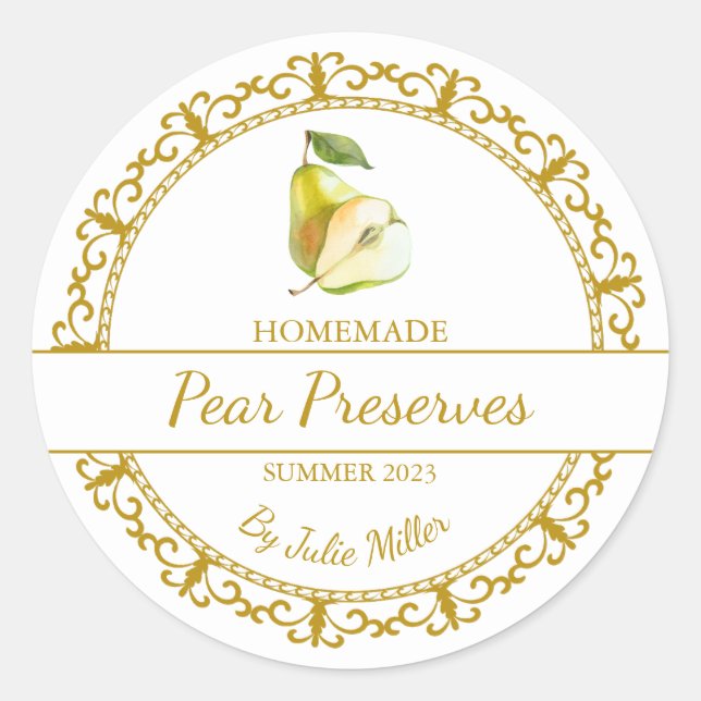 Etiqueta de Preservação de Pear Homemade Dourada d (Frente)