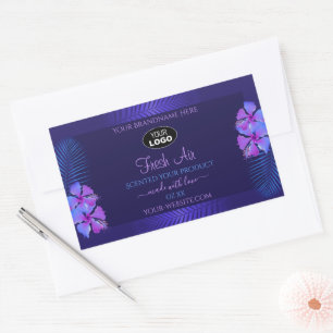 Etiqueta de produto azul escuro Exótico Flores ro