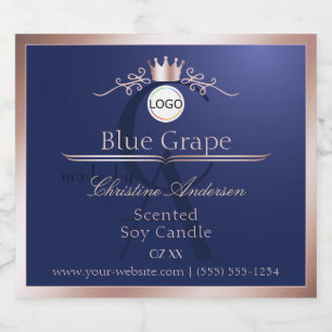 Etiqueta de Produto Azul Rosa Monograma de Moldura